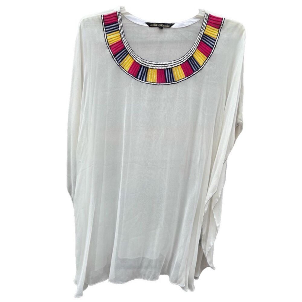 Embroidered neckline sheer Silk threads top 2X